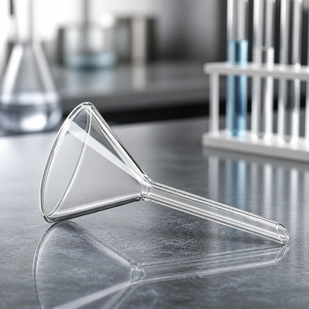 Trichter ø50mm Kalk-Soda, Winkel 60°, Kurzstil Glastrichter 50mm Durchmesser aus Kalk-Soda-Glas mit 60 Grad Winkel und Kurzstiel für professionelle Laboranwendungen