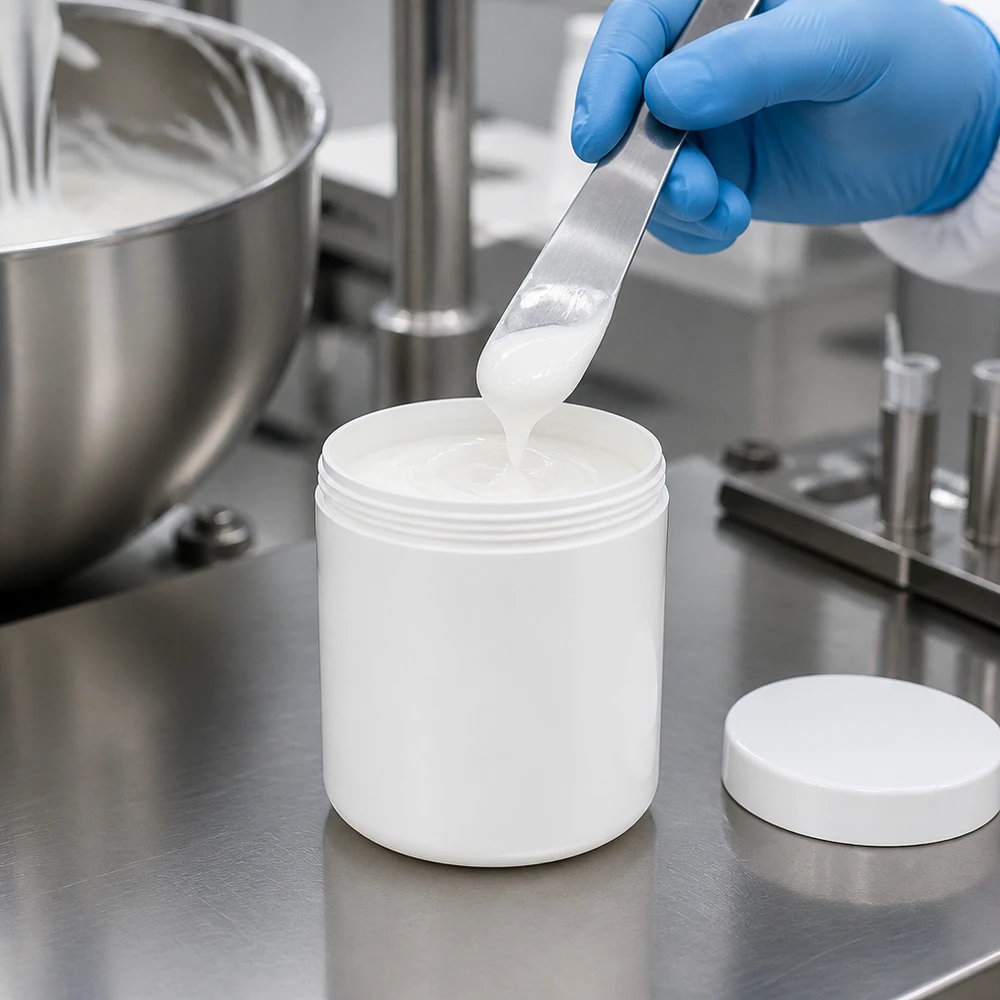 Salbenkruke 50g weiß PP mit Schraubdeckel zur professionellen Abfüllung von Cremes und Salben