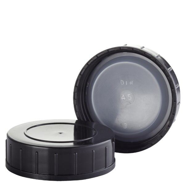 Schraubverschluss schwarz aus PolypropylenN 45mm (DIN 45) Schraubverschluss schwarz aus PolypropylenN 45mm (DIN 45)