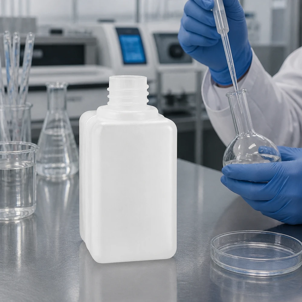 Chemikalienflasche 50ml, Enghals aus PE-HD, GL 18 Chemikalienflasche 50ml Enghals PE-HD GL18 für professionellen Laboreinsatz auf Pacadura.de