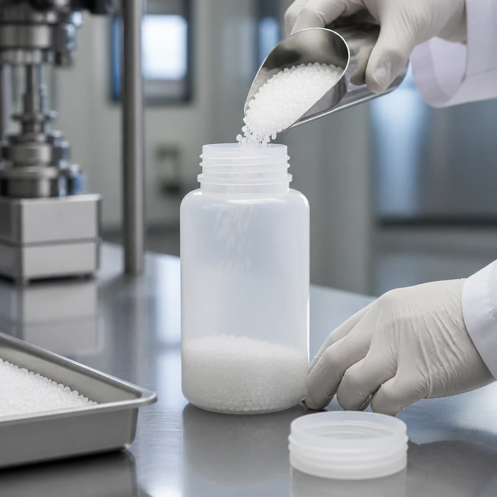 1000ml Weithals-Laborflasche aus HDPE für professionellen Laboreinsatz beim Abfüllen von Granulat