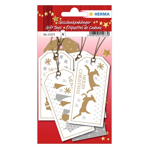 Anhänger "Merry Christmas" (6 Stück) mit Glitzer