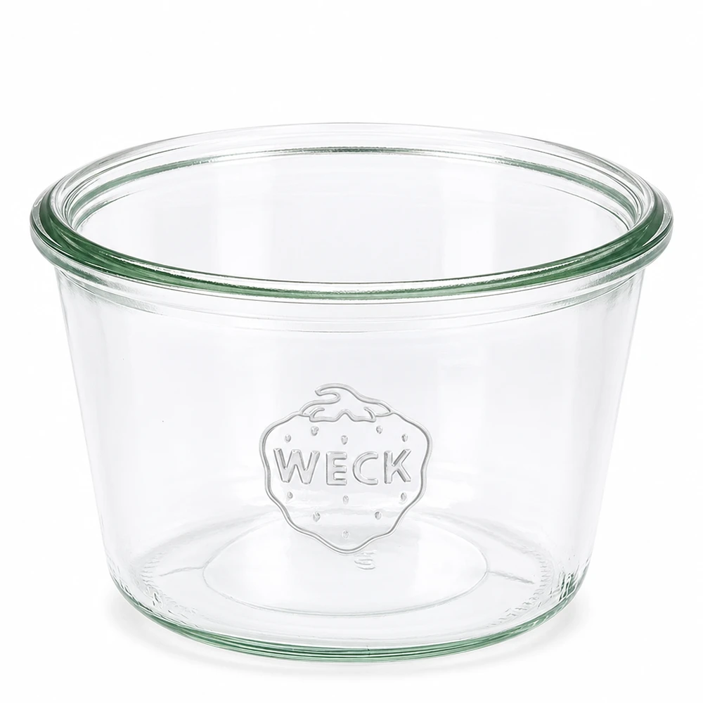 370ml Sturzglas WECK RR100 WECK Sturzglas 370ml RR100 transparent mit grünem Rand und WECK Logo geprägt für Einmachen und Konservieren