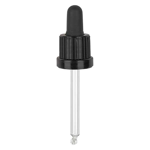 Glas-Tropfpipette, schwarz/schwarz PL61 Originalitätsverschluss III Glas-Tropfpipette, schwarz/schwarz PL61 Originalitätsverschluss III