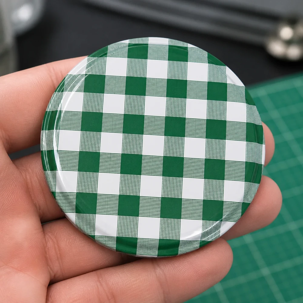 82mm BasicSeal Einmachdeckel TO82 kariert grün weiß Twist-Off Deckel für gewerbliche Abfüllung