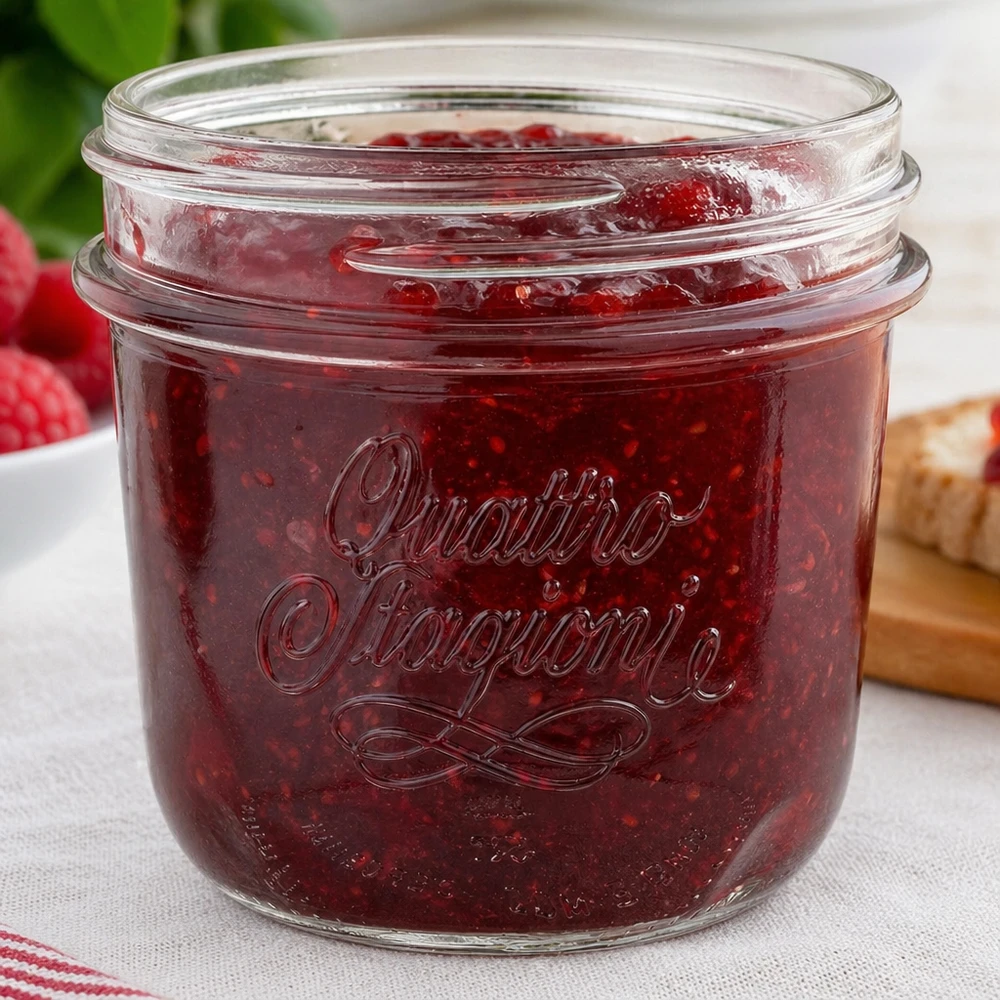 200ml Sturzglas "Quattro Stagioni" QS86mm 200ml Quattro Stagioni Schmuckglas mit roter Marmelade gefüllt, Bormioli Rocco Einmachglas für Gastronomie und Gewerbe