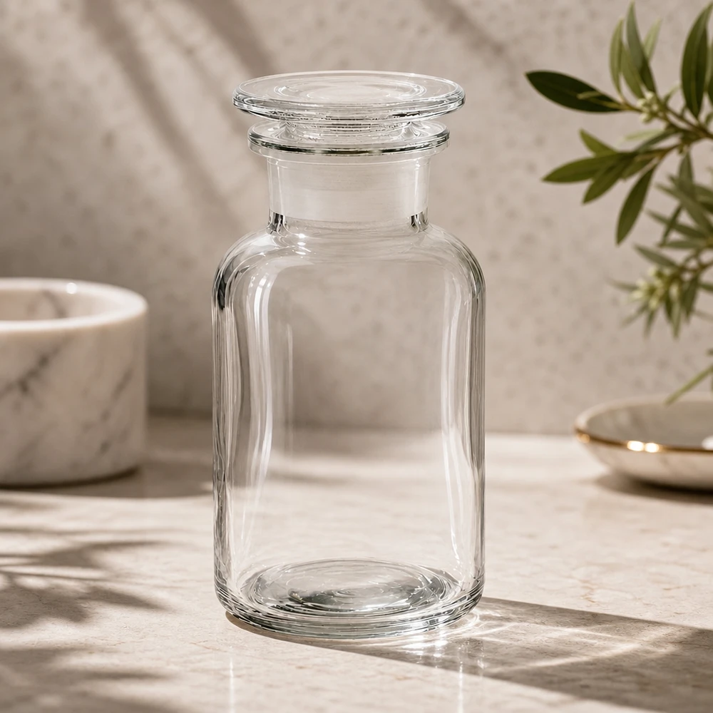 Rundschulterflasche 250ml Weithals klar mit Glasstopfen für gewerbliche Laboranwendungen