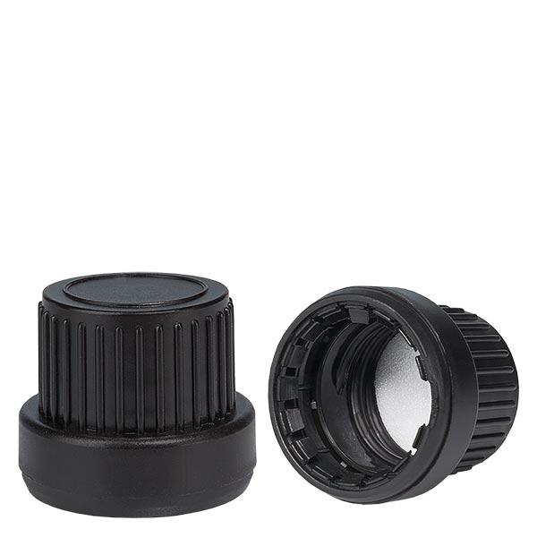 Schraubverschlusserschl. Top mit PE Dichtung schwarz 18mm Originalitätsverschluss