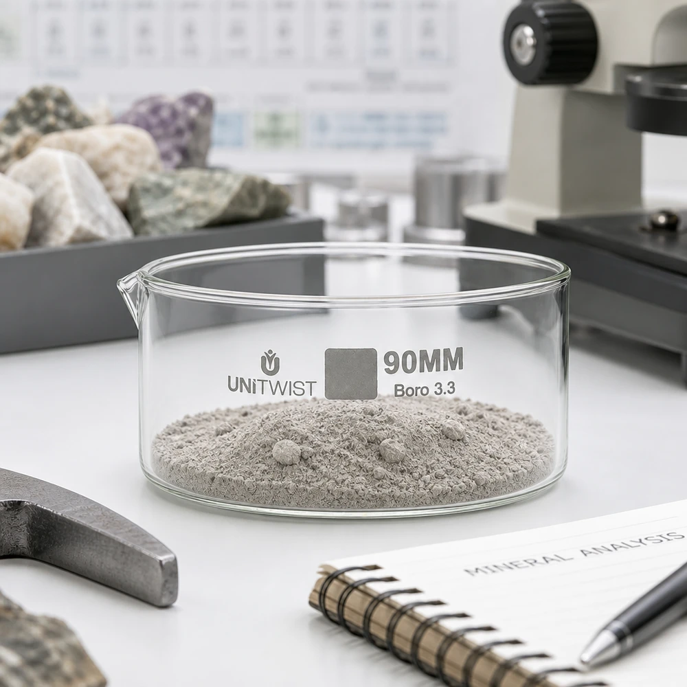 Kristallisierschale 90mm Borosilikatglas 3.3 UNiTWIST für Mineralanalyse im Labor professioneller Einsatz