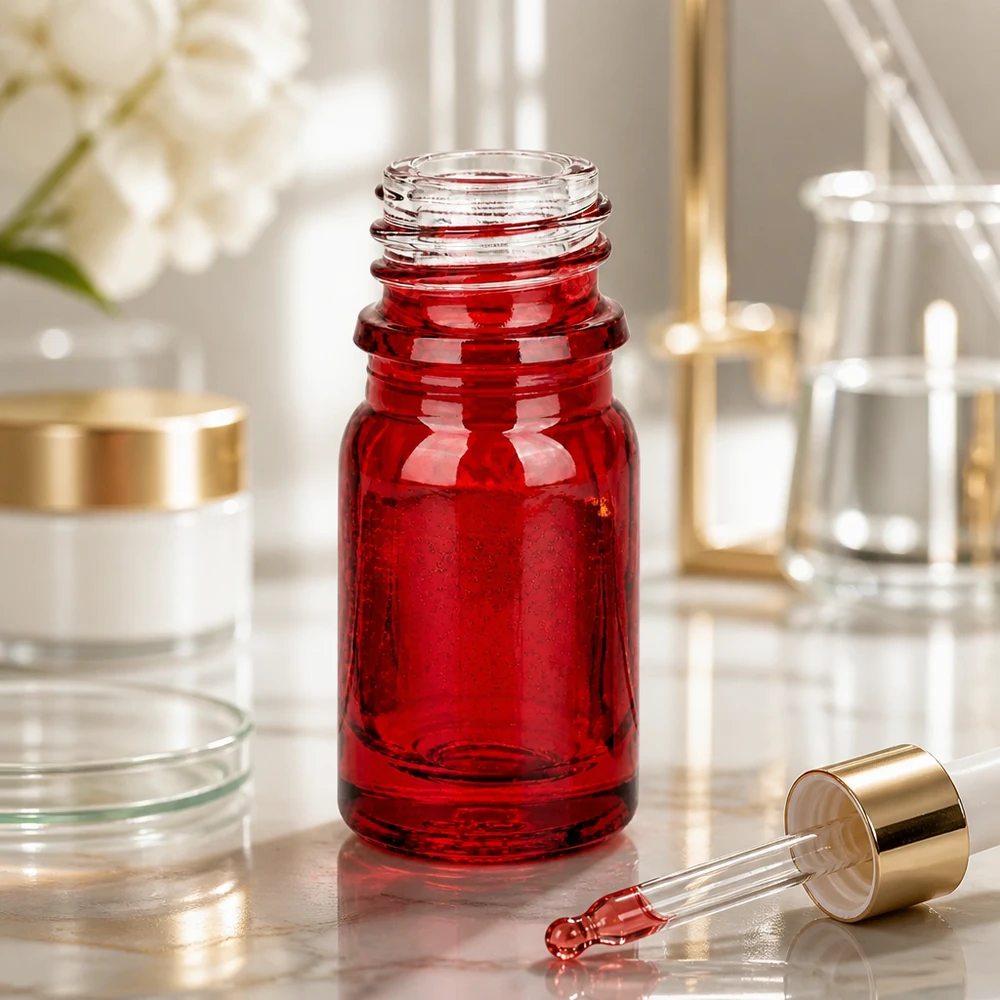 5ml Apothekenflasche RedLine UT18/5 UNiTWIST aus rotem Glas mit Pipette für professionelle Anwendung bei Pacadura