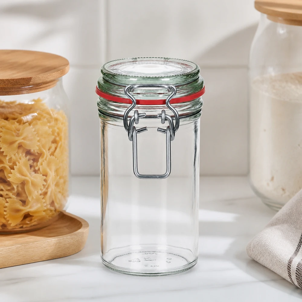 272ml Vorratsglas mit Bügelverschluss und roter Gummidichtung für professionelle Lebensmittellagerung im Gastronomiebeda