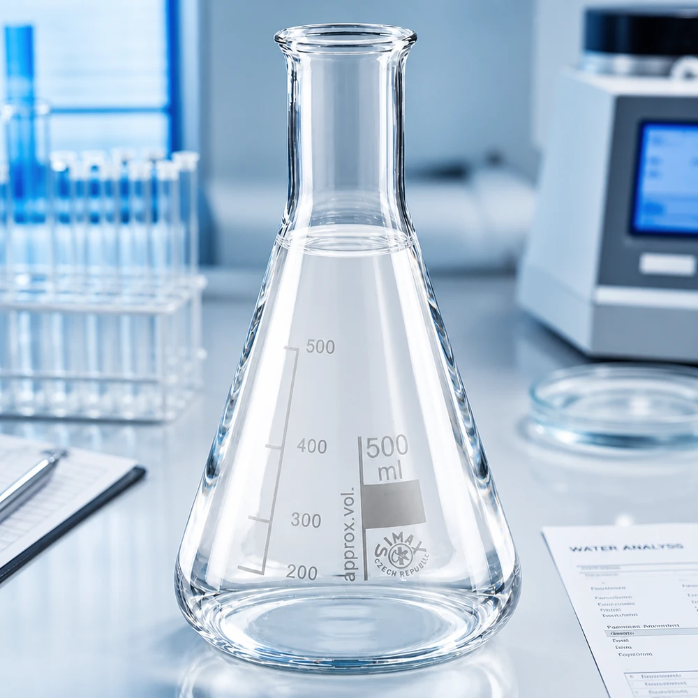 Erlenmeyerkolben 500ml Enghals aus Borosilikatglas für professionelle Laboranwendungen bei Pacadura.de