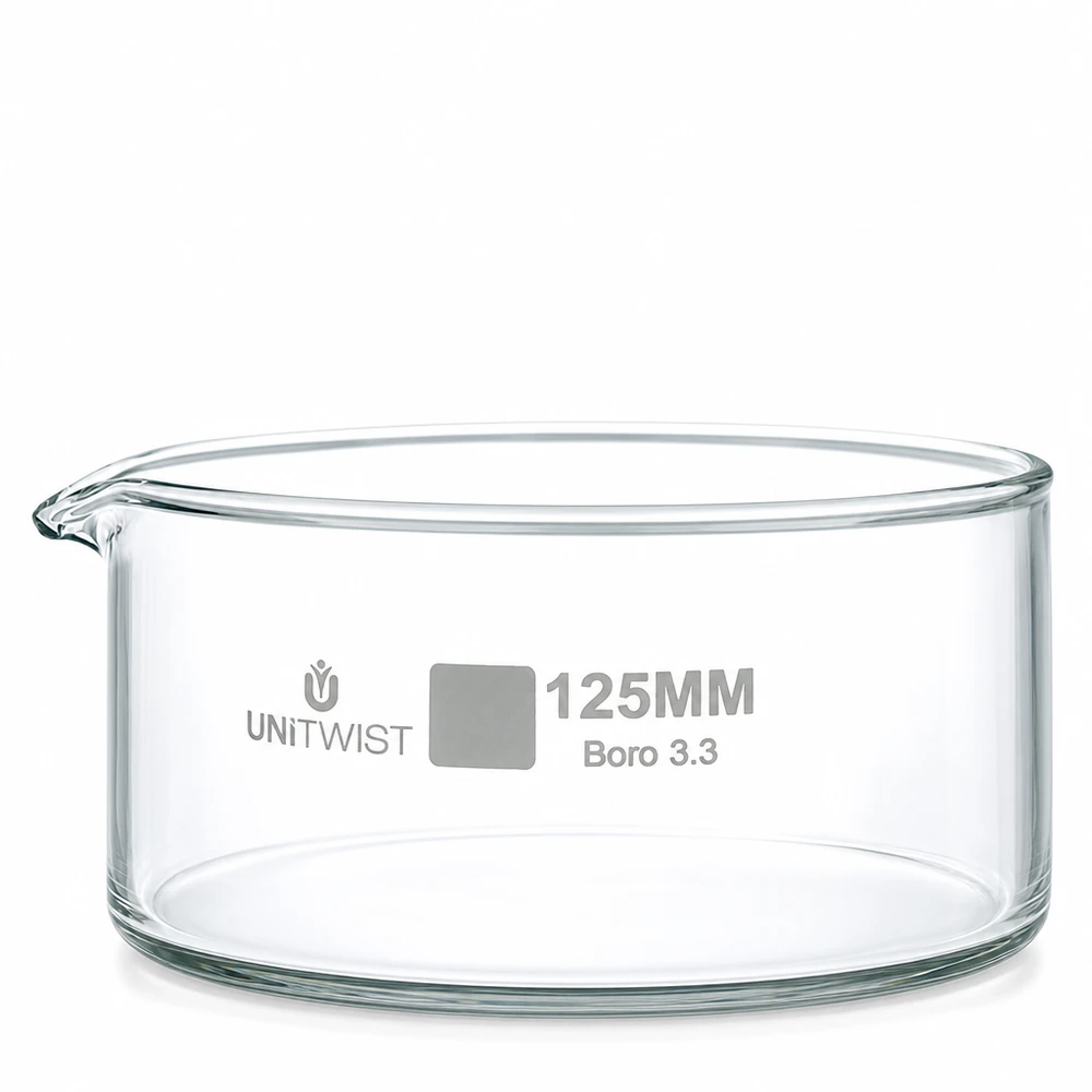 Kristallisierschale ø125mm Borosilikatglas UNiTWIST Kristallisierschale 125mm Borosilikatglas 3.3 UNiTWIST mit Ausguss für Labor und Gewerbe