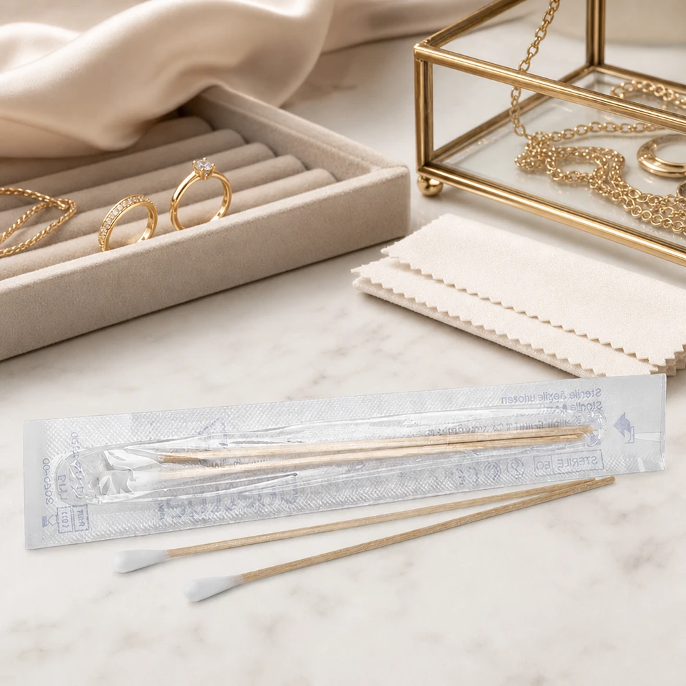 Sterile Wattestäbchen 2 Stück einzeln verpackt aus Baumwolle und Holz für professionelle Hygieneanwendungen