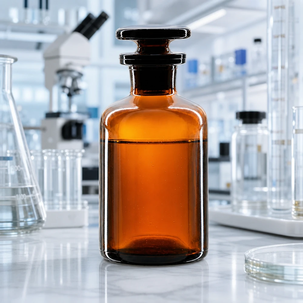 Braune Enghals-Rundschulterflasche 50ml mit Glasstopfen für Labor und Fachhandel bei Pacadura.de