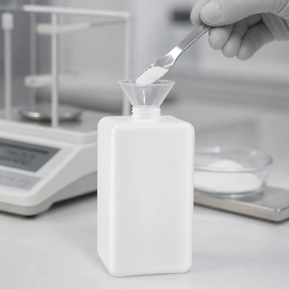 Chemikalienflasche 1500ml PE-HD Enghals GL 32 für professionelle Laborbefüllung mit Pulvertrichter