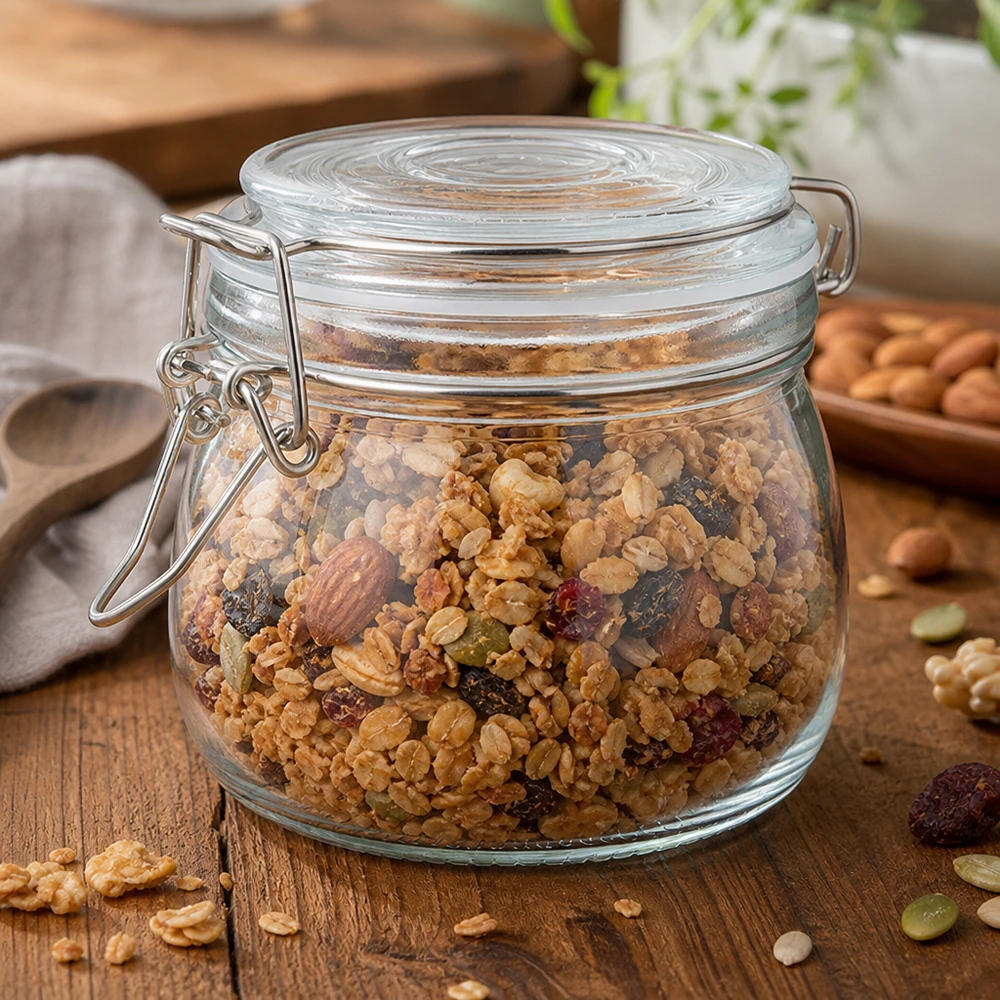 500ml Vorratsglas mit Silikonring und Bügelverschluss UNiTWIST 500ml Vorratsglas mit Bügelverschluss für professionelle Lebensmittellagerung - Müsli Nüsse Großhandel Pacadura