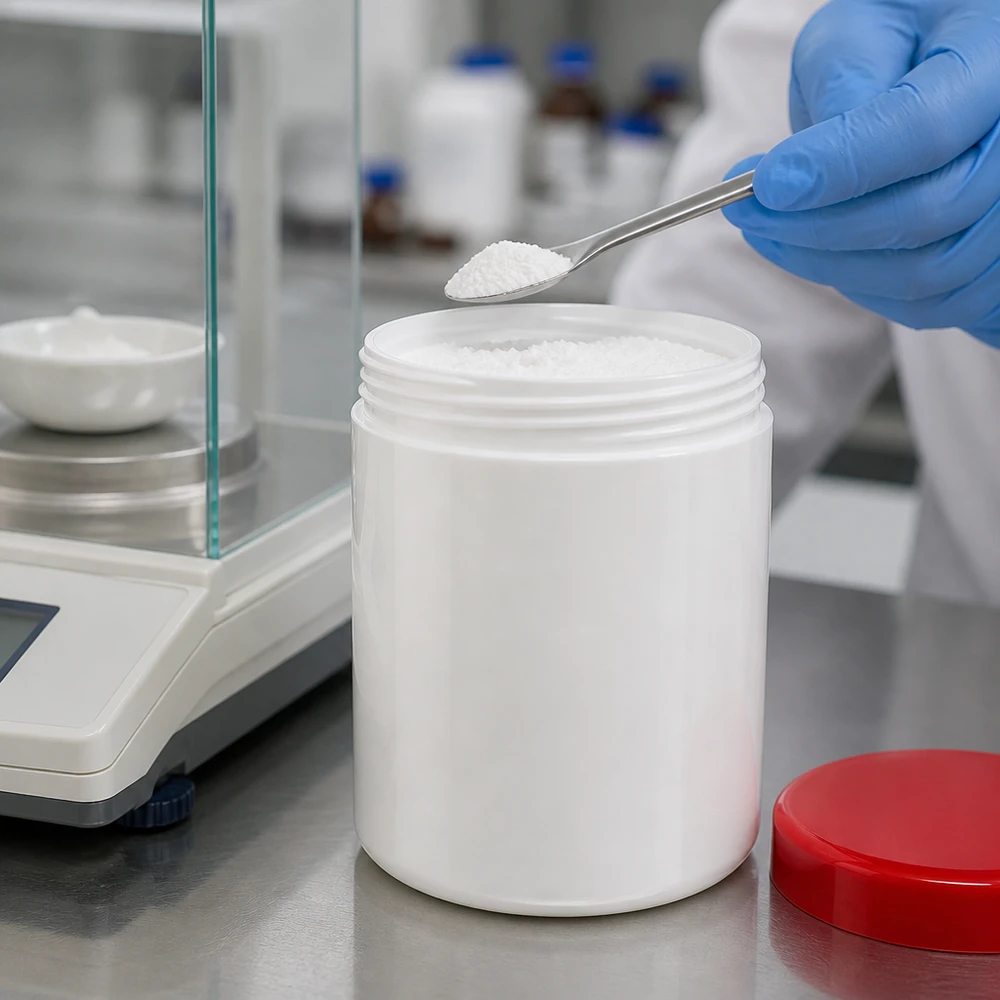 Weiße PP-Salbenkruke 20g mit rotem Schraubdeckel für professionelle Abfüllung im Labor