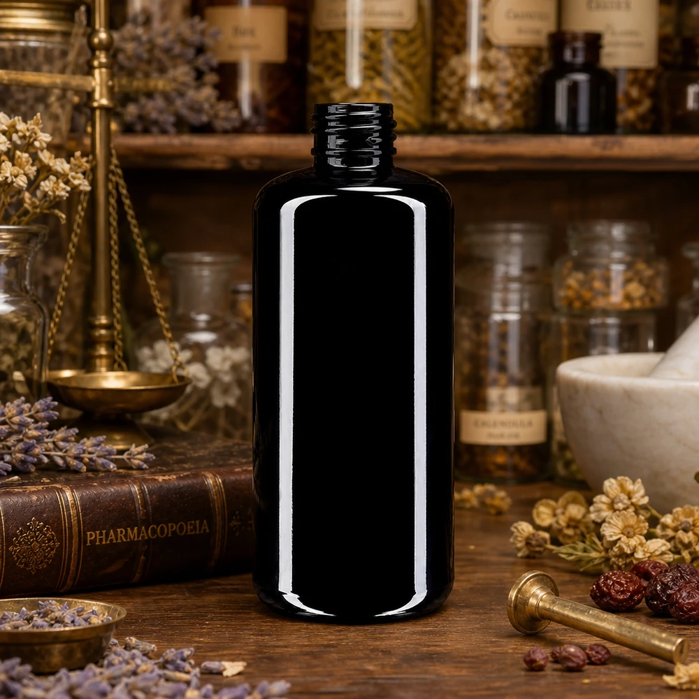 Violettglas Flasche 200ml 410/24 200ml Violettglas Kosmetikflasche Draco aus Miron-Glas für professionelle Kosmetikprodukte im Fachhandel
