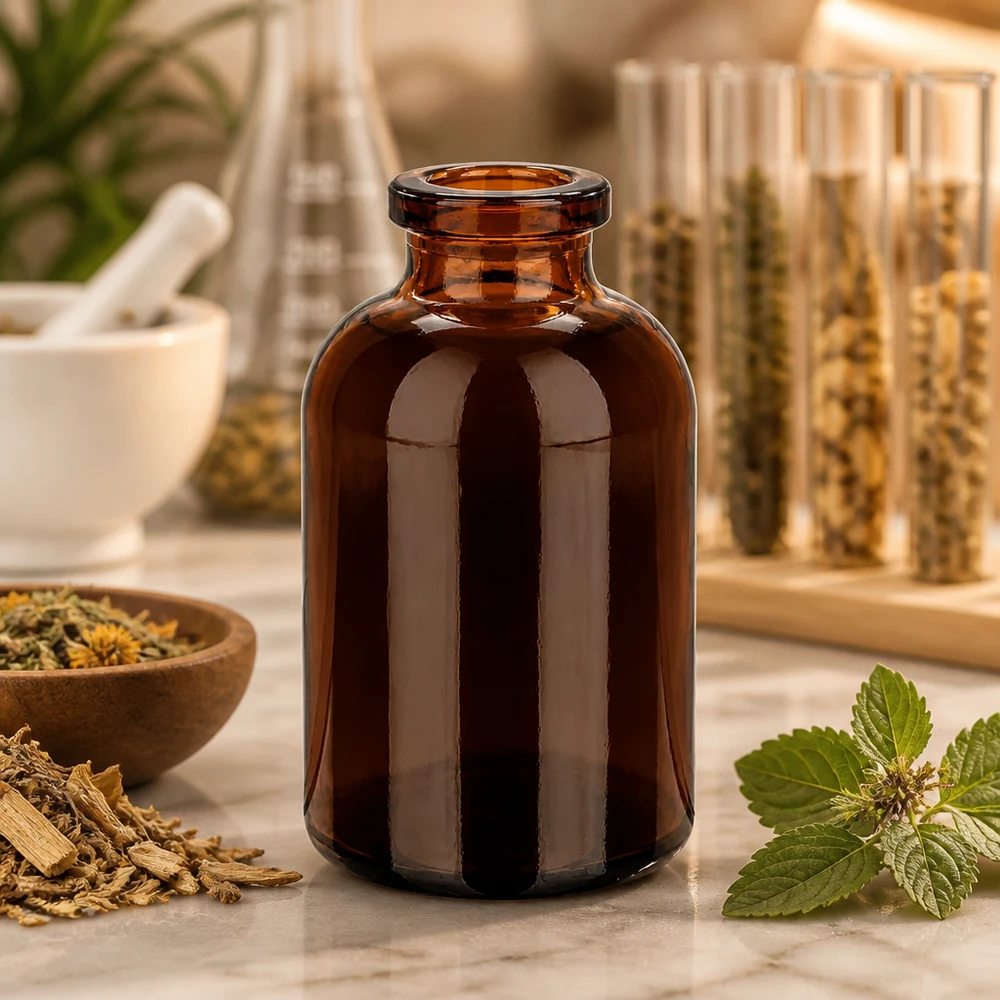 Injektionsflasche Braunglas 30ml Injektionsflasche Braunglas 30ml für pharmazeutischen und gewerblichen Einsatz auf Marmorfläche