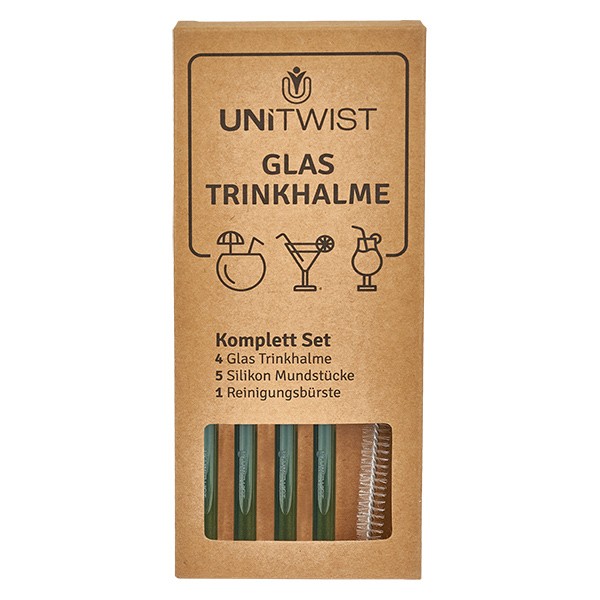 Glas Trinkhalm Set grün mit Softtips UNiTWIST
