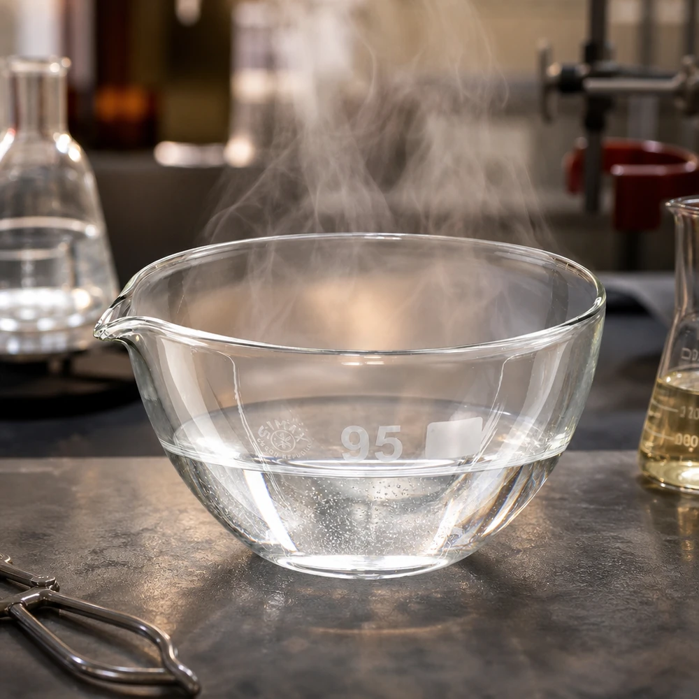 170ml Abdampfschale mit Ausguss Borosilikat ø95mm 170ml Abdampfschale Borosilikat mit Ausguss ø95mm für professionelle Laboranwendungen