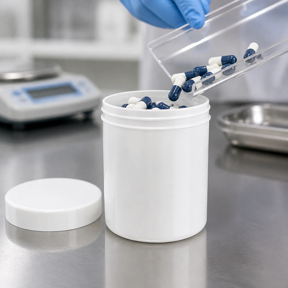 Salbenkruke 100g weiß mit weißem Schraubdeckel (Polypropylen) Salbenkruke 100g weiß PP-Kunststoff mit weißem Schraubdeckel für pharmazeutische Abfüllung