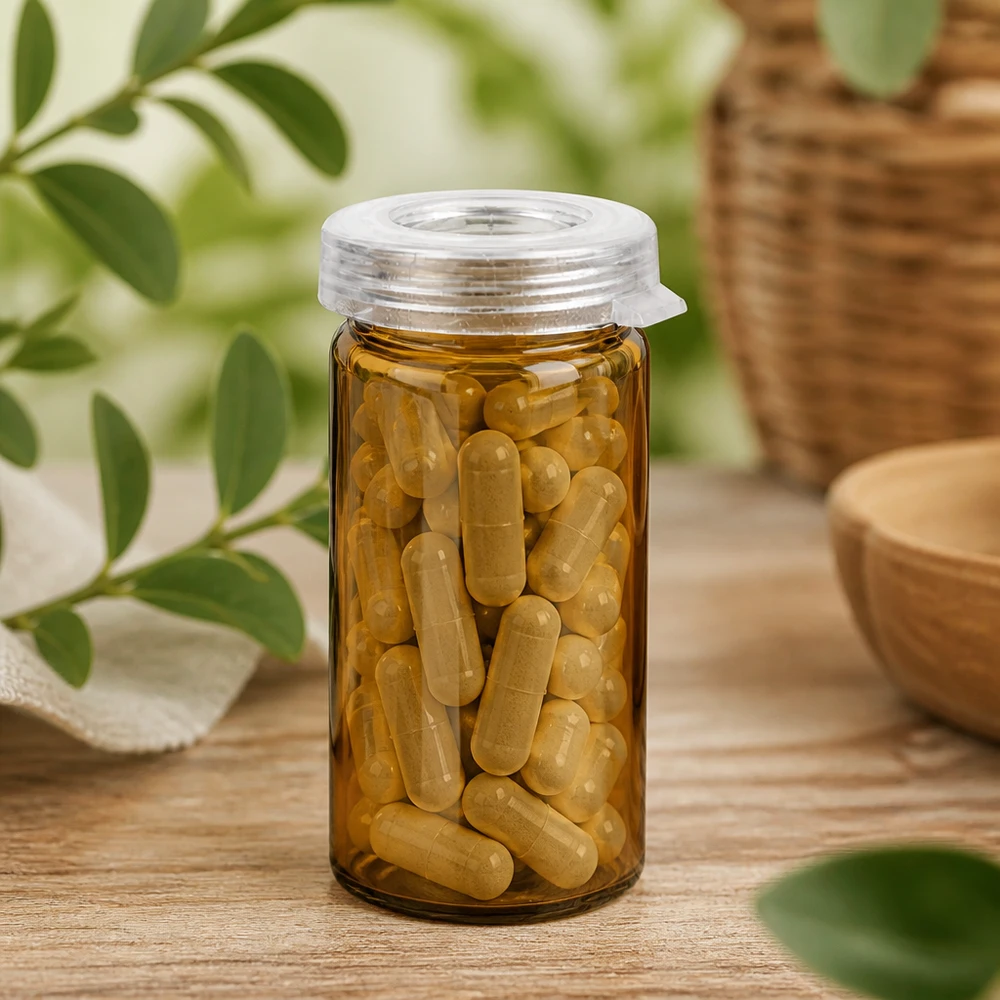 Rollrandglas 5ml klar mit Schnappdeckel gefüllt mit Kapseln für professionelle pharmazeutische Abfüllung