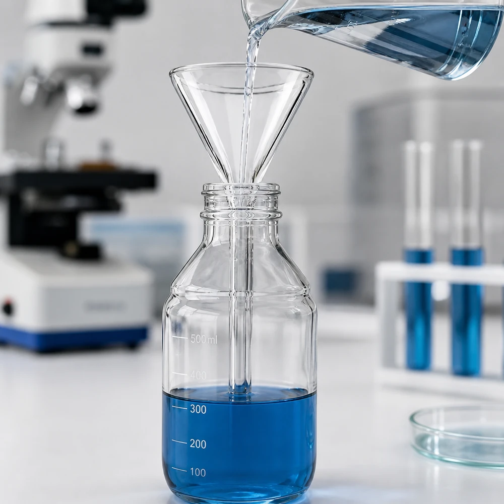 Trichter ø30mm Kalk-Soda, Winkel 60°, Kurzstil Labortrichter 30mm Durchmesser aus Kalk-Soda-Glas mit 60° Winkel und Kurzstiel für präzise Flüssigkeitsübertragung