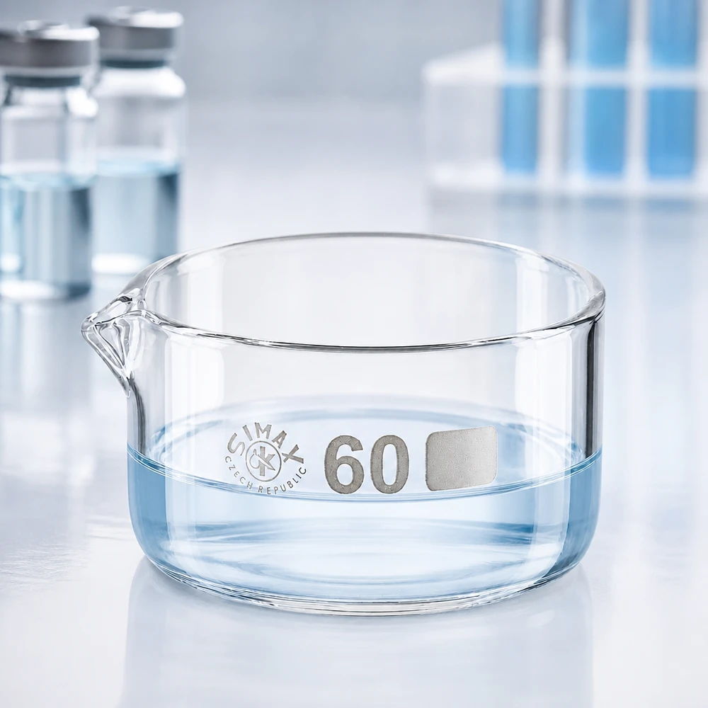 60ml Kristallisierschale mit Ausguss Borosilikat ø60mm Simax Kristallisierschale 60ml Borosilikatglas mit Ausguss Ø60mm für Labor und Gewerbe