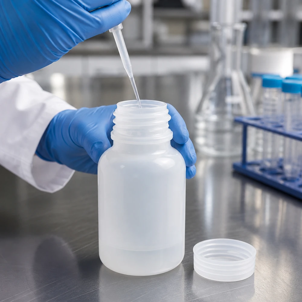 100ml Laborflasche Weithals ohne Verschluss 100ml Weithals-Laborflasche aus LDPE ohne Verschluss für professionellen Laboreinsatz bei Pacadura