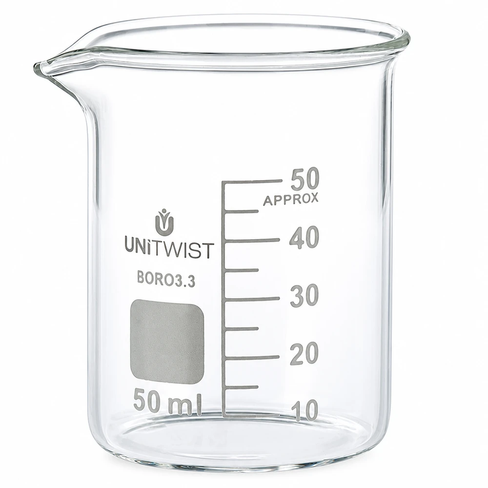 Becherglas 50ml Borosilikat, niedrige Form UNiTWIST Becherglas 50ml Borosilikat 3.3 niedrige Form UNiTWIST für Labor und Gewerbe mit Graduierung