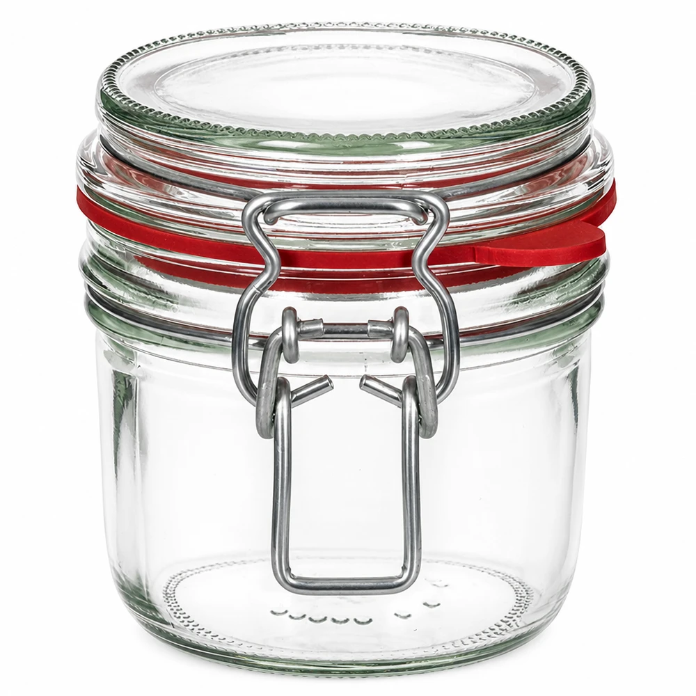 255ml Einmachglas aus Klarglas mit Bügelverschluss und roter Gummidichtung für professionelle Lebensmittellagerung