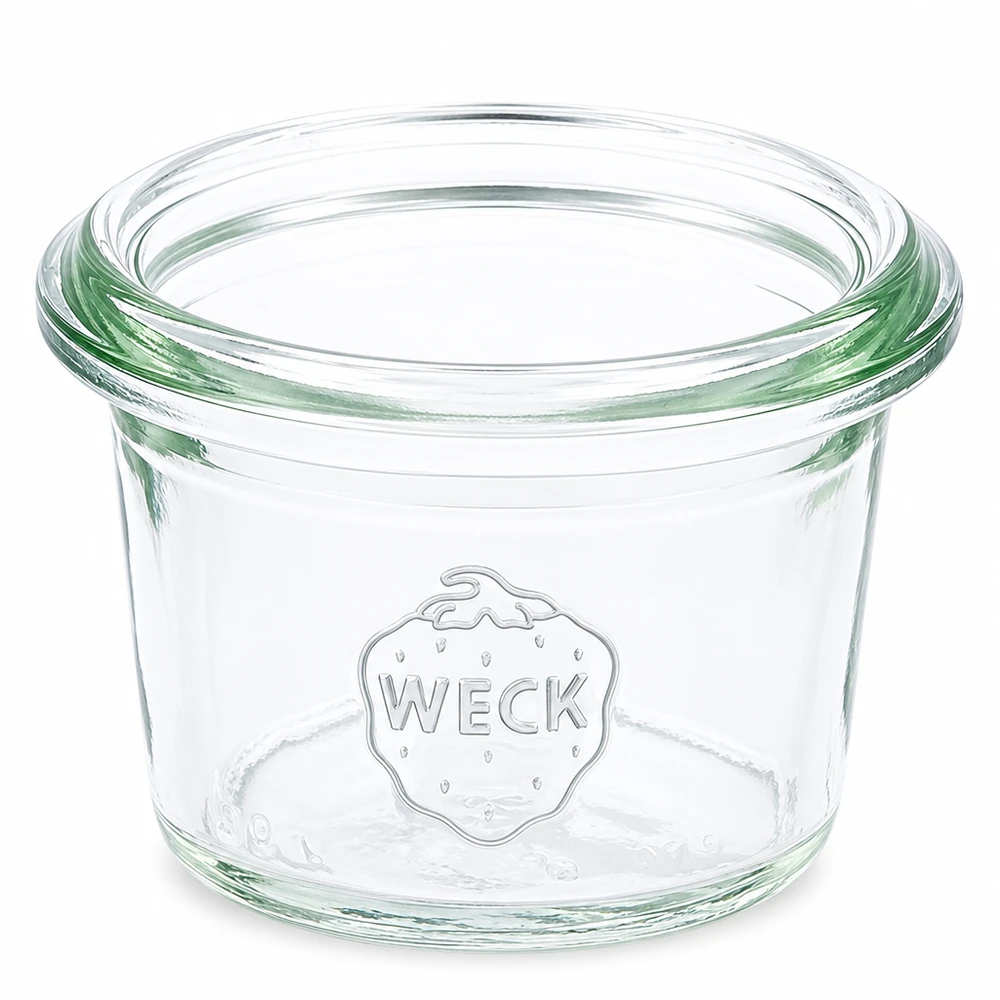 35ml Sturzglas WECK RR40 WECK Sturzglas 35ml RR40 aus klarem Glas mit geprägtem Logo für Einmachen und Aufbewahrung