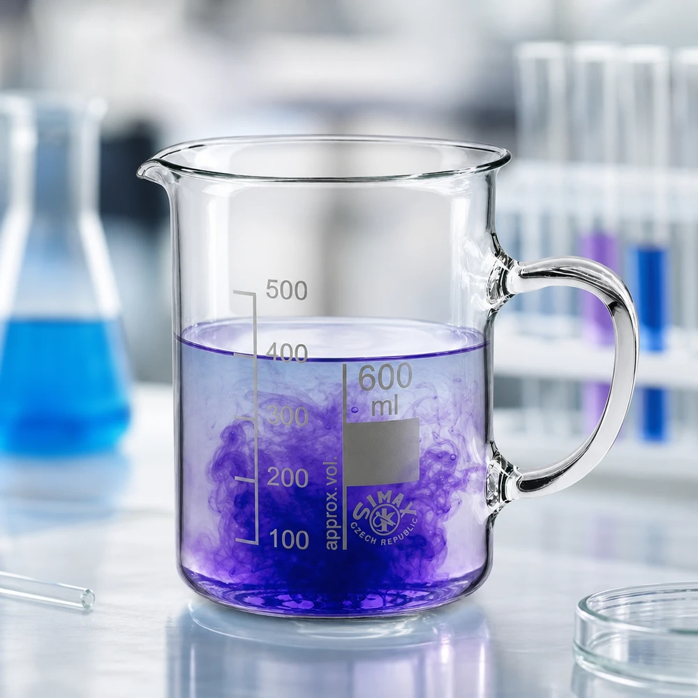 Becherglas 600ml Borosilikatglas mit Henkel für professionellen Laboreinsatz von Simax