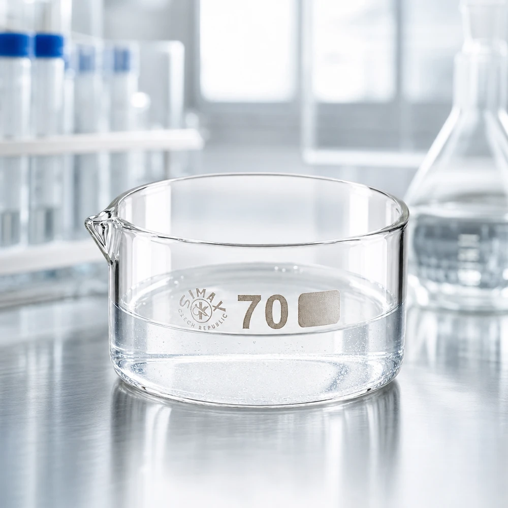 Kristallisierschale 100ml Borosilikatglas mit Ausguss Ø70mm für Labor und Gewerbe Simax