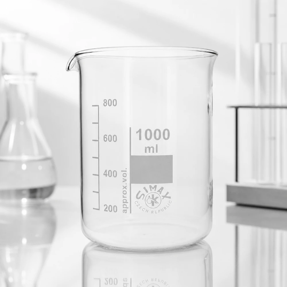Becherglas 1000ml aus Borosilikatglas niedrige Form für professionelle Laboranwendungen bei Pacadura.de
