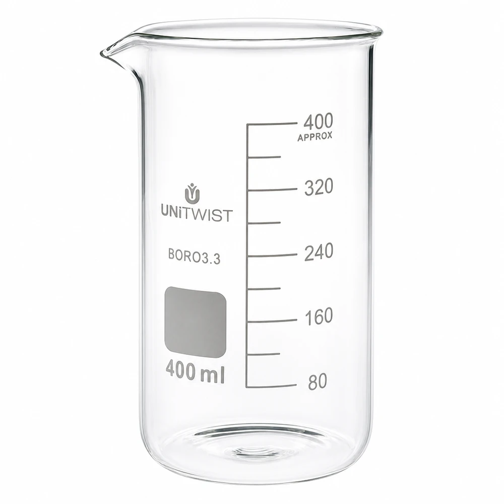 Becherglas 400ml hohe Form Borosilikat 3.3 UNITWIST für Labor und Gewerbe graduiert