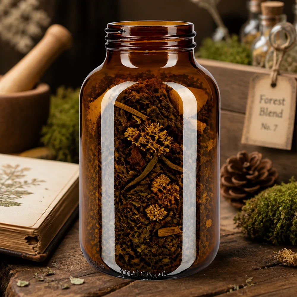 1000ml Weithalsflasche Braunglas 1000ml Weithalsflasche aus Braunglas für professionelle Lagerung von Kräutern und Gewürzen im Fachhandel