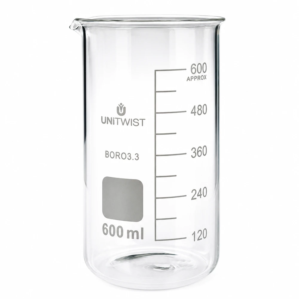 Becherglas 600ml Borosilikat hohe Form UNITWIST für professionellen Laboreinsatz im Fachhandel