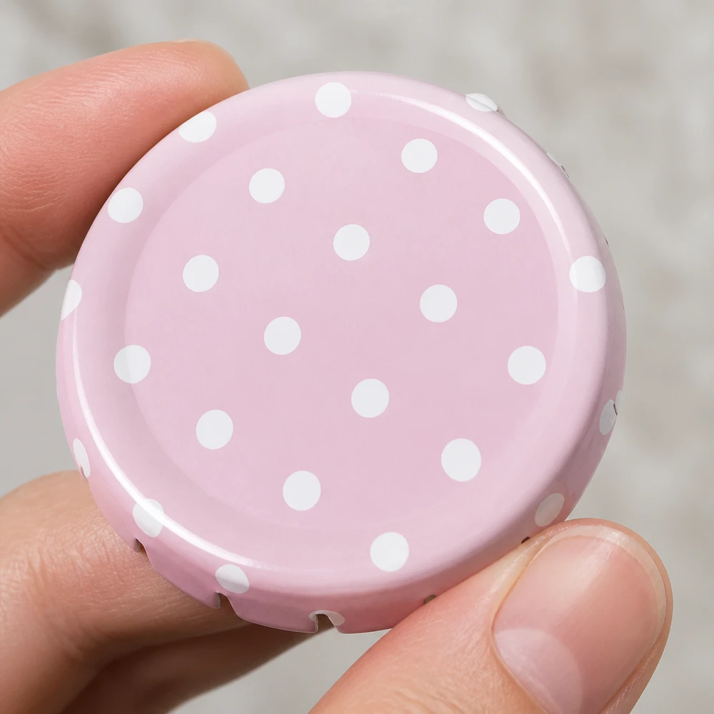 58mm BasicSeal Deckel Punkte rosa matt (TO58) UNiTWIST 58mm TO58 BasicSeal Schraubdeckel Punkte rosa matt aus Weißblech für Einmachgläser im Großhandel