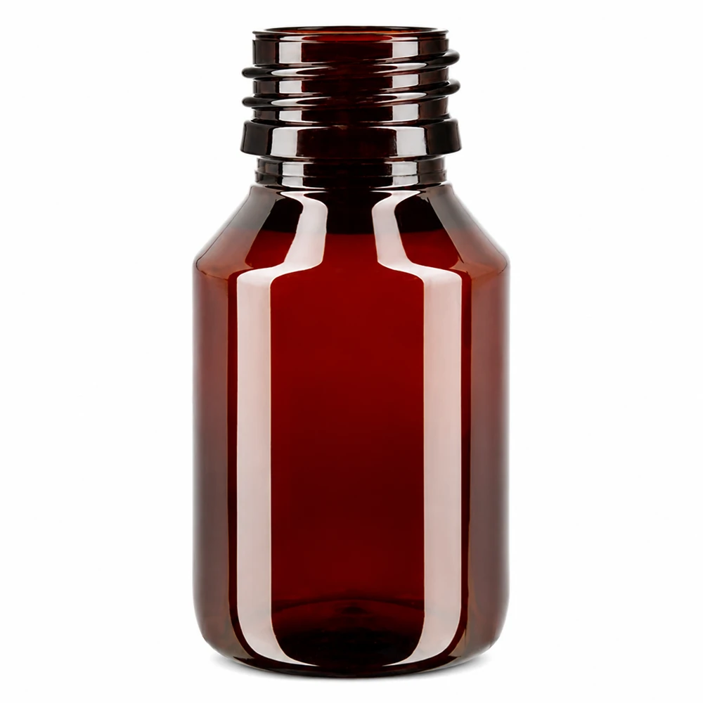 PET Flasche 50ml PP28 bernsteinfarben ohne Verschluss für gewerbliche Abfüllung Pacadura