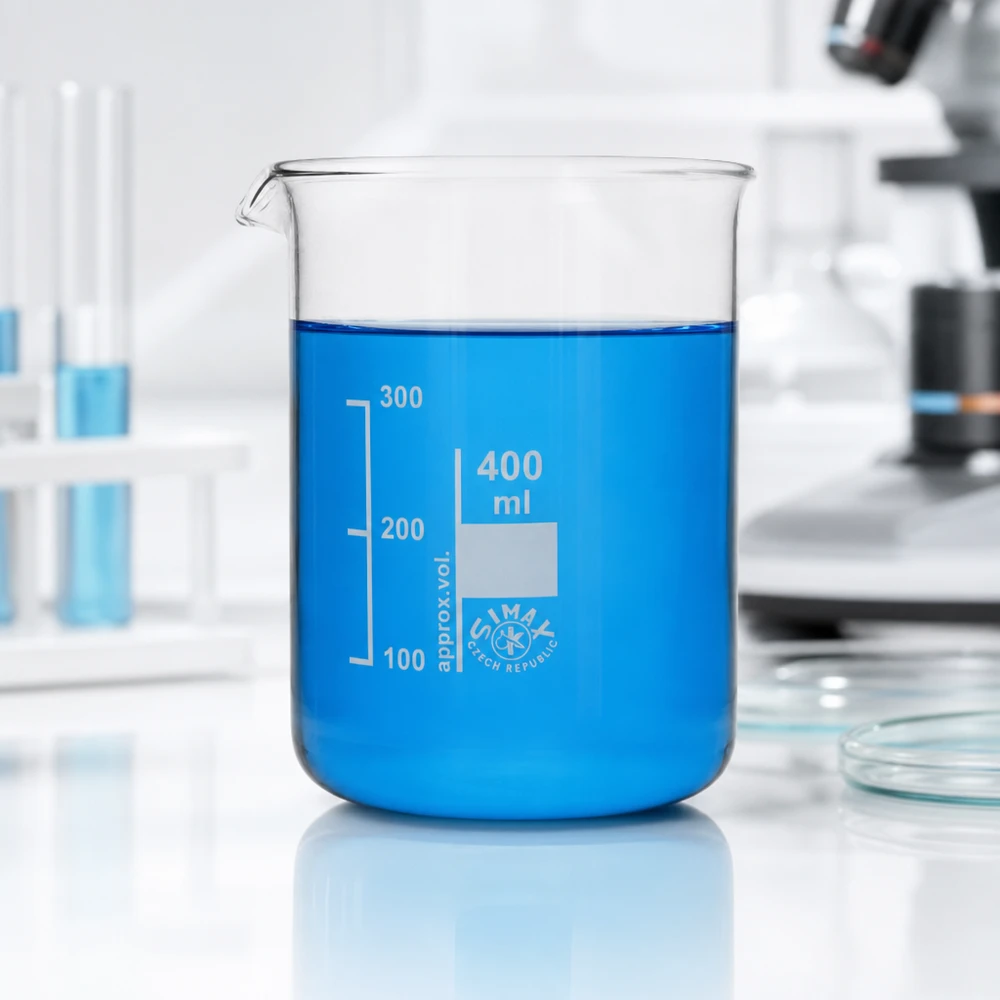Becherglas 400ml niedrige Form aus Borosilikatglas für professionelle Laboranwendungen bei Pacadura.de