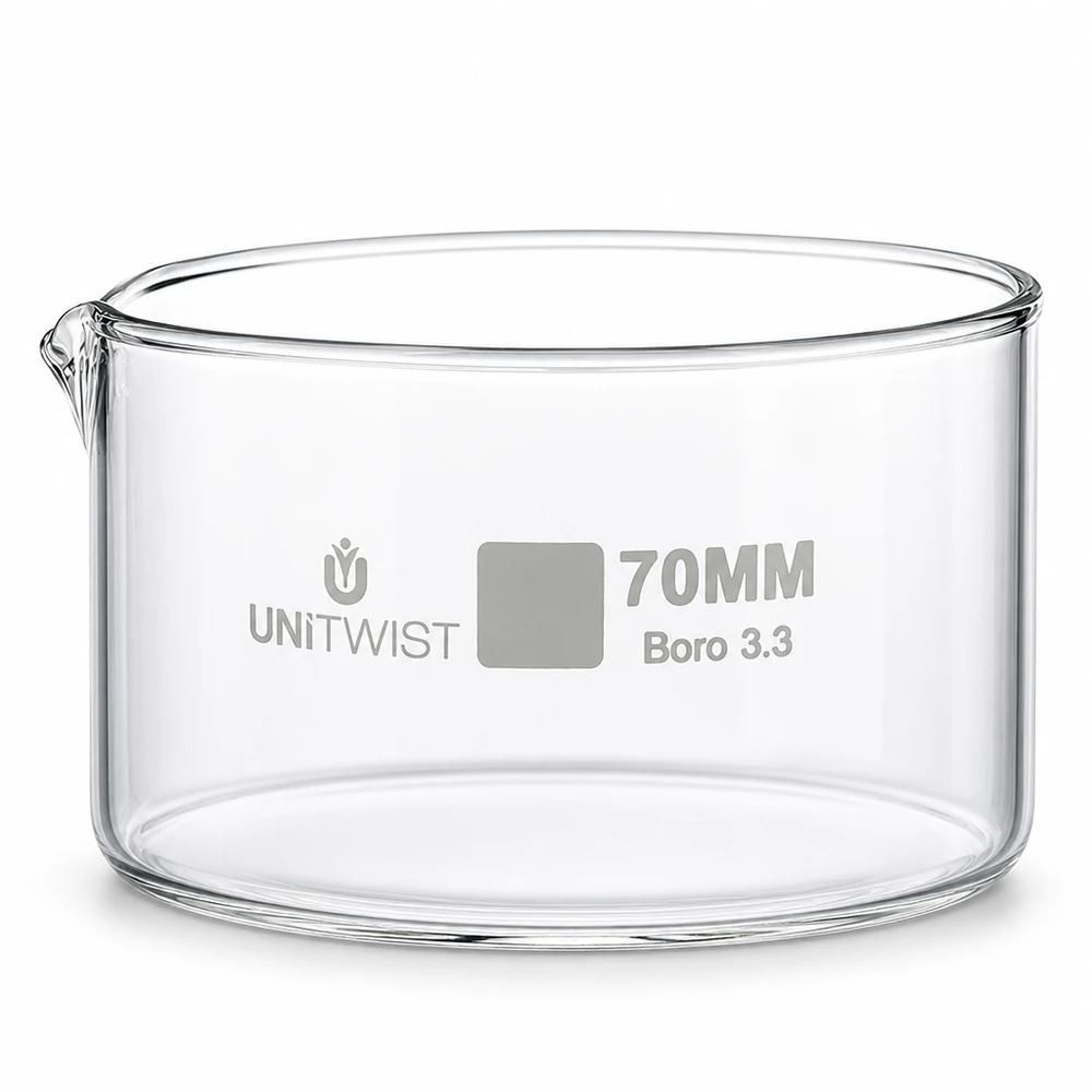 Kristallisierschale ø70mm Borosilikatglas UNiTWIST Kristallisierschale 70mm Borosilikatglas 3.3 UNiTWIST mit Ausguss für Labor und Gewerbe
