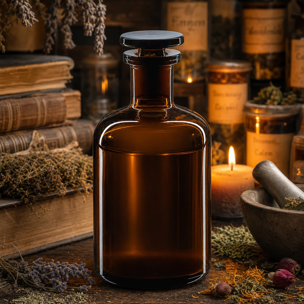 Rundschulterfl. 100ml braun Enghals Glasstopfen Rundschulterflasche 100ml Braunglas Enghals mit Glasstopfen für professionelle Labore und Apotheken