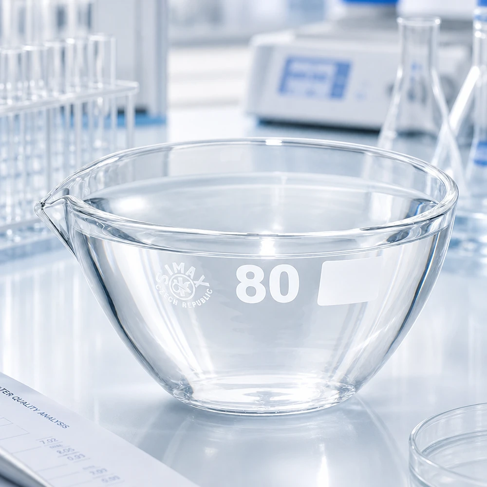 90ml Abdampfschale mit Ausguss Borosilikat ø80mm 90ml Abdampfschale Borosilikat mit Ausguss ø80mm für professionelle Laboranwendungen bei Pacadura.de