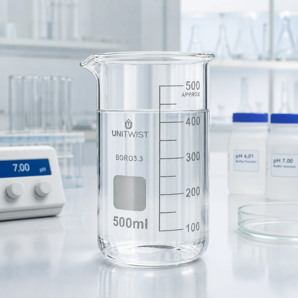 Becherglas 500ml Borosilikat hohe Form UNITWIST für Labor und Gewerbe mit Graduierung