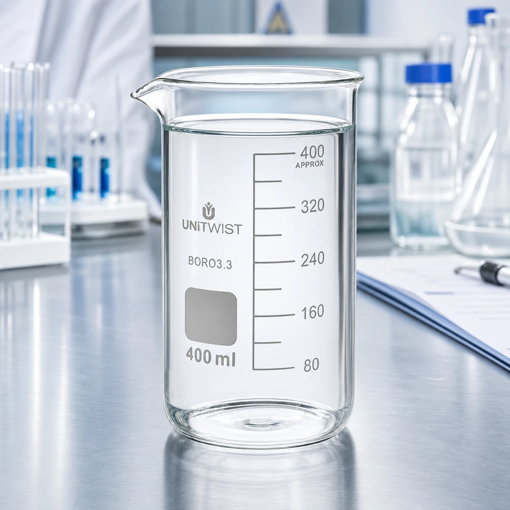 Becherglas 400ml Borosilikat, hohe Form UNiTWIST Becherglas 400ml Borosilikat hohe Form UNITWIST für Labor und Gewerbe BORO3.3