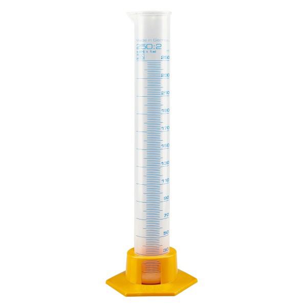 250ml Messzylinder Polypropylen, graduiert mit gelbem Fuss