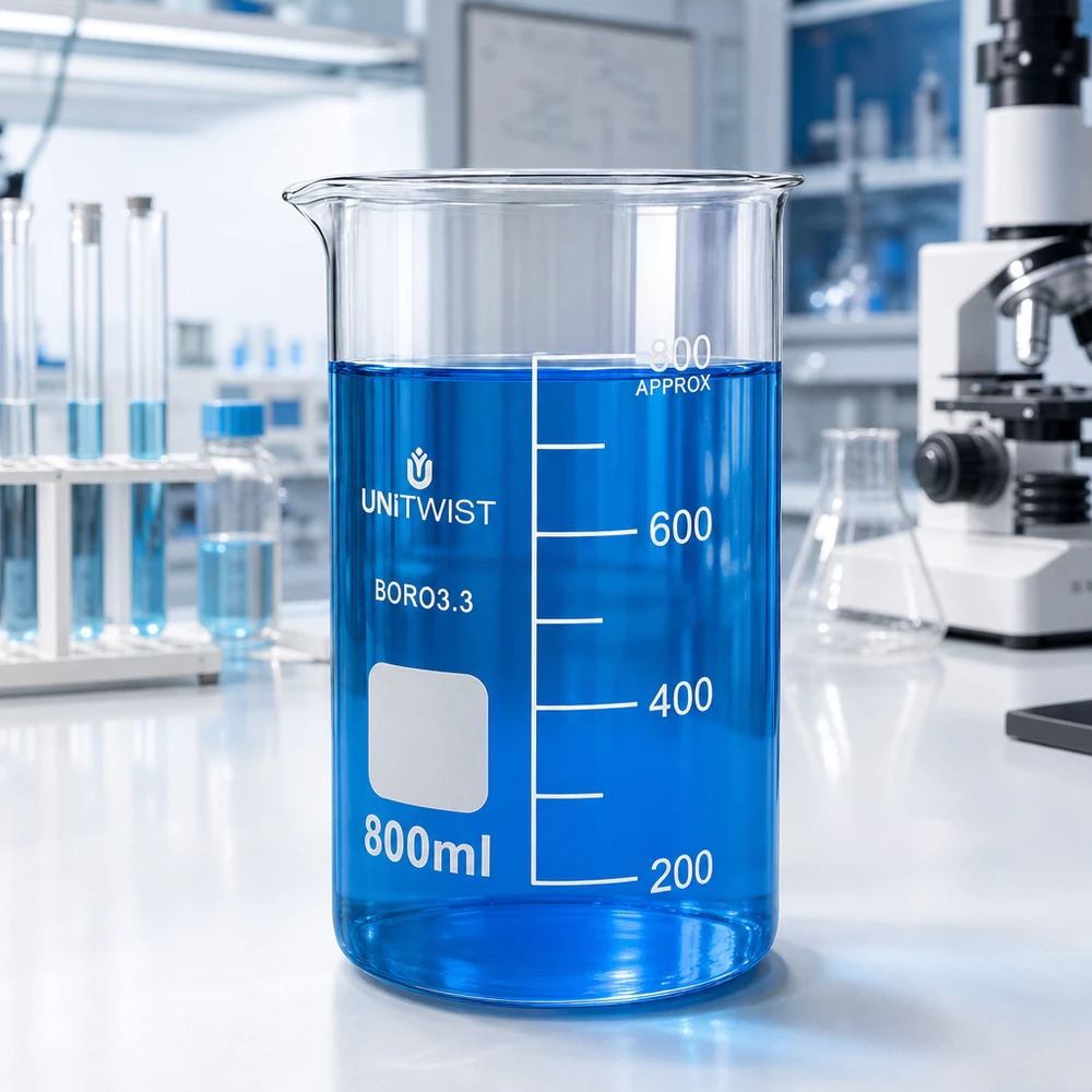 Becherglas 800ml Borosilikat, hohe Form UNiTWIST Becherglas 800ml Borosilikat 3.3 hohe Form UNITWIST für Labor und Gewerbe mit Milliliter-Skala